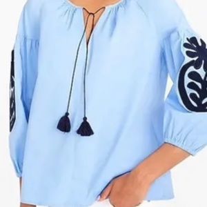 J Crew Embroidered Peasant Blouse. NWT, Size M